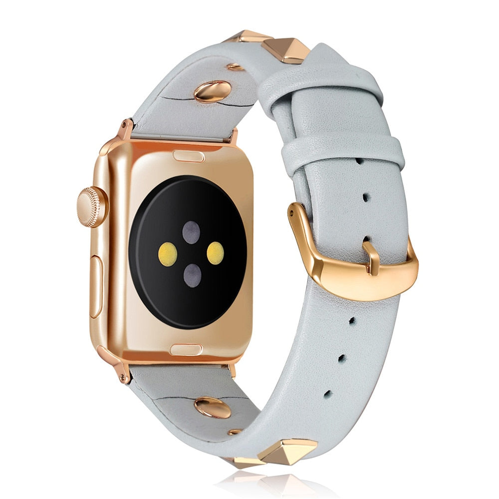 New Design Rivet Style Belt for Apple Watch Band Series 8 7 6 SE 5 4 3 Leather Strap Ultra 49mm 41mm 45mm 40mm 44mm Bracelet - Executive-Skincare