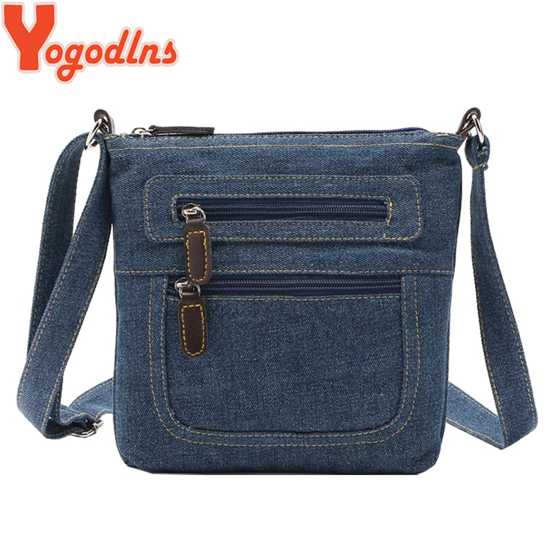 Yogodlns Fashion blue denim shoulder bags women handbag classical messenger bag satchels ladies cross-body sling bag - Executive-Skincare