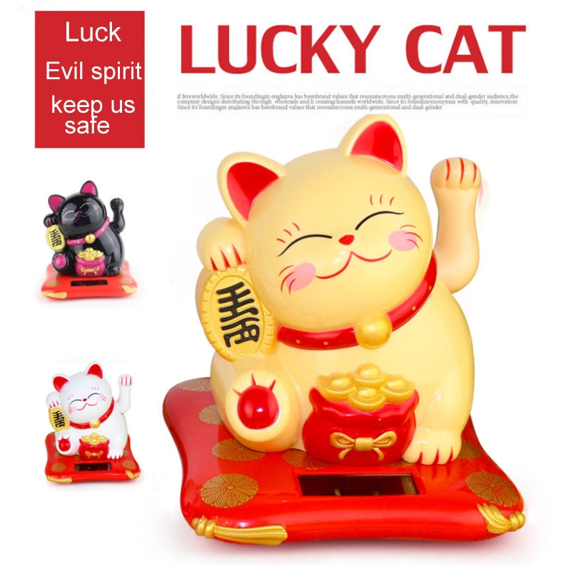 Chinese Lucky Wealth Waving Cat Gold Waving Hand Cat Home Decor Welcome Waving Cat Sculpture Statue Decor Car Ornament - Executive-Skincare