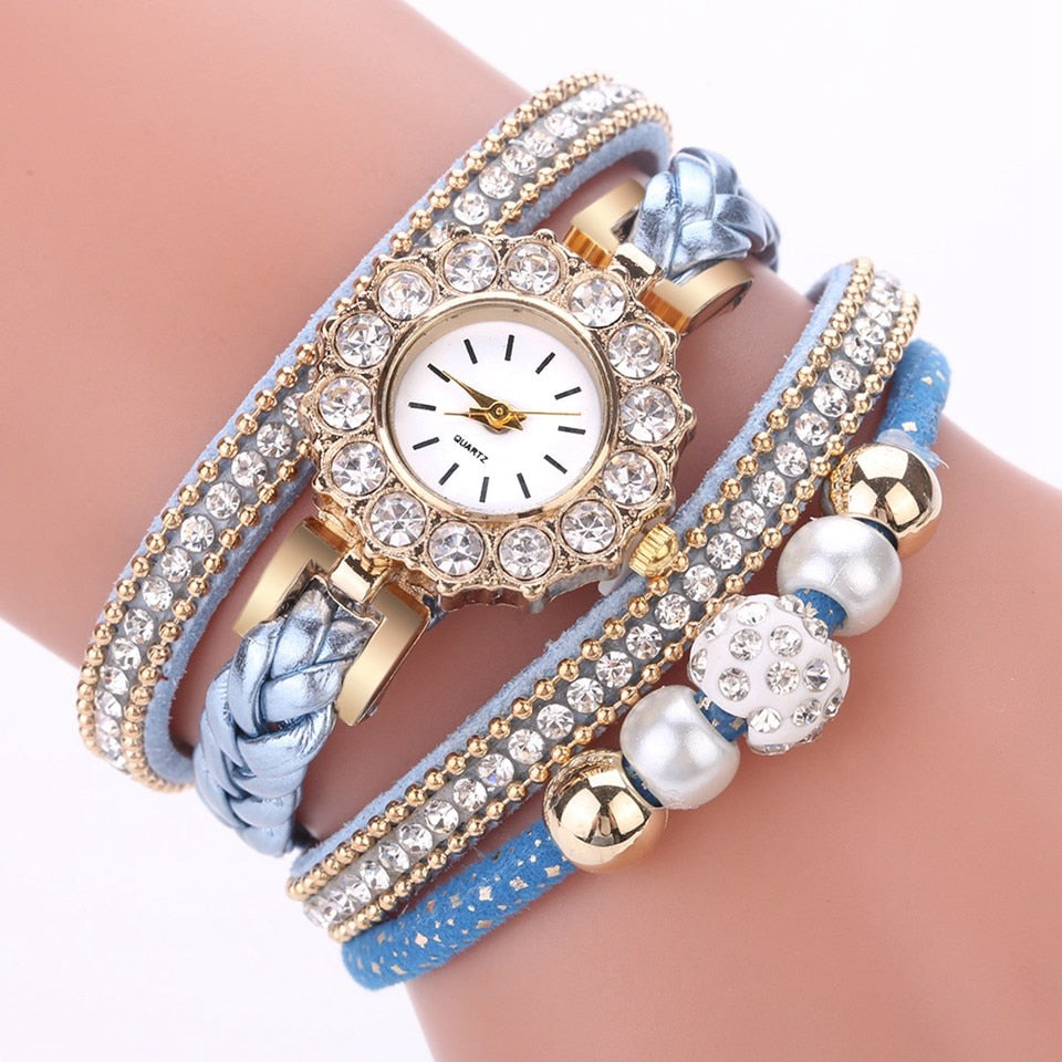 Luxury Gold Leather Watches For Women Pearls Dress Creative Watches Casual Women Bracelet Wristwatch Clock Gift Relogio Feminino - Executive-Skincare