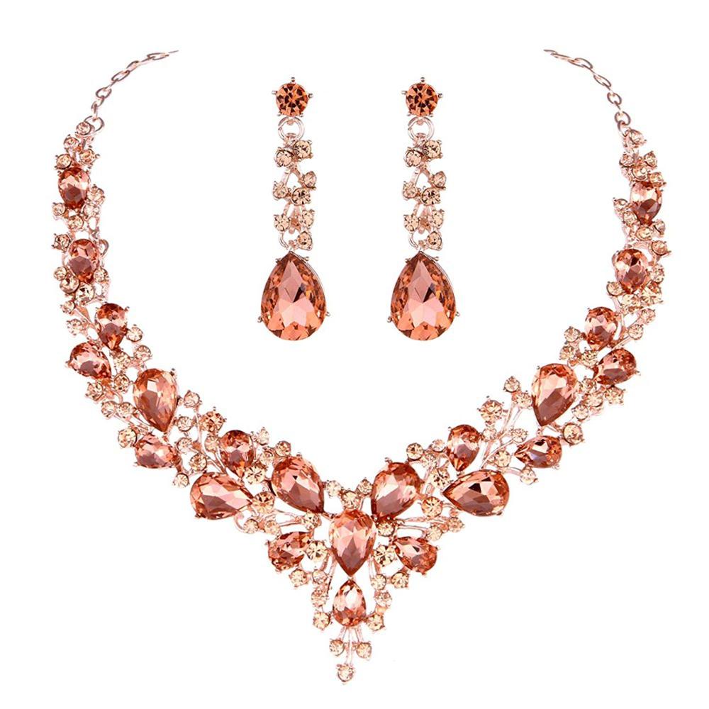 Delicate Women Austrian Crystal Jewelry Sets 16 Colors For Bridal Wedding Necklace And Earrings Sets Lady Party Fashion Jewelry - Executive-Skincare