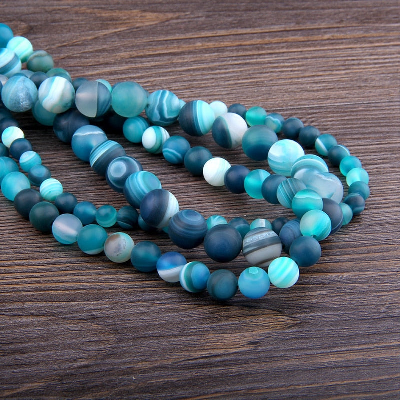 6 8 10 MM  Matte Natural Stone Beads Polished Blue Stripes Agates Stone Beads Diy Spacer loose Beads for Jewelry Making bracelet - Executive-Skincare