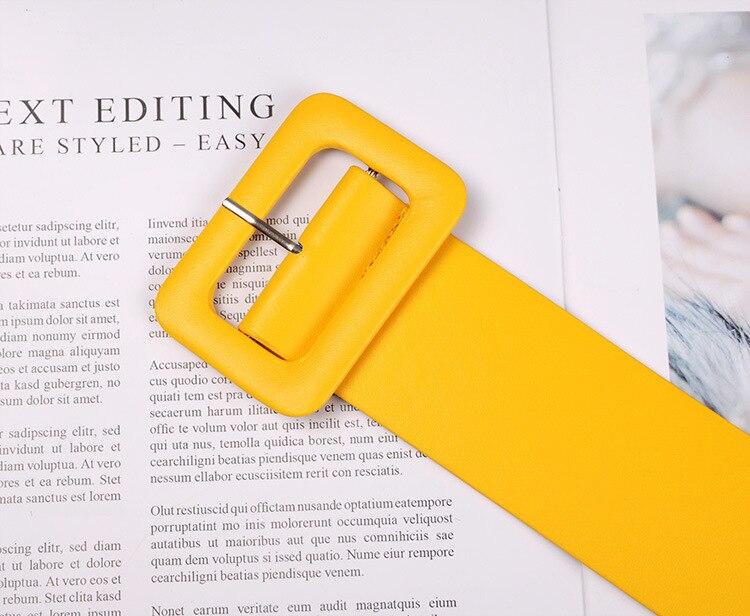 2019 New Fashion Accessories Casual Female Belt Solid Plastic Head Smooth Buckle Belt Stylish Candy Color PU Leather Belt Yellow - Executive-Skincare