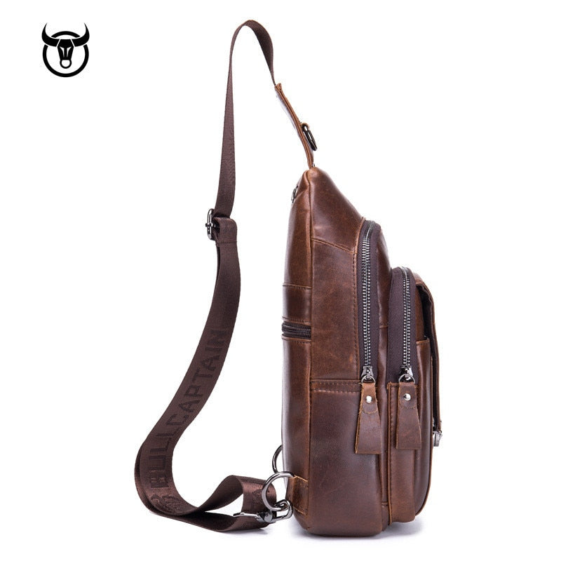 High Quality Men Genuine Leather Chest Bag Cowhide Vintage Chest Back Pack Travel Fashion Cross Body Messenger Shoulder Bag - Executive-Skincare