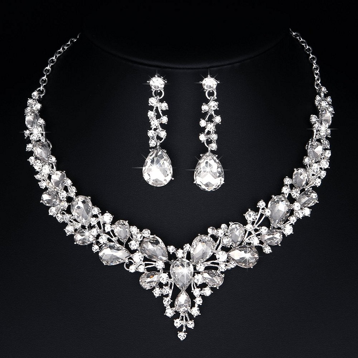 Delicate Women Austrian Crystal Jewelry Sets 16 Colors For Bridal Wedding Necklace And Earrings Sets Lady Party Fashion Jewelry - Executive-Skincare