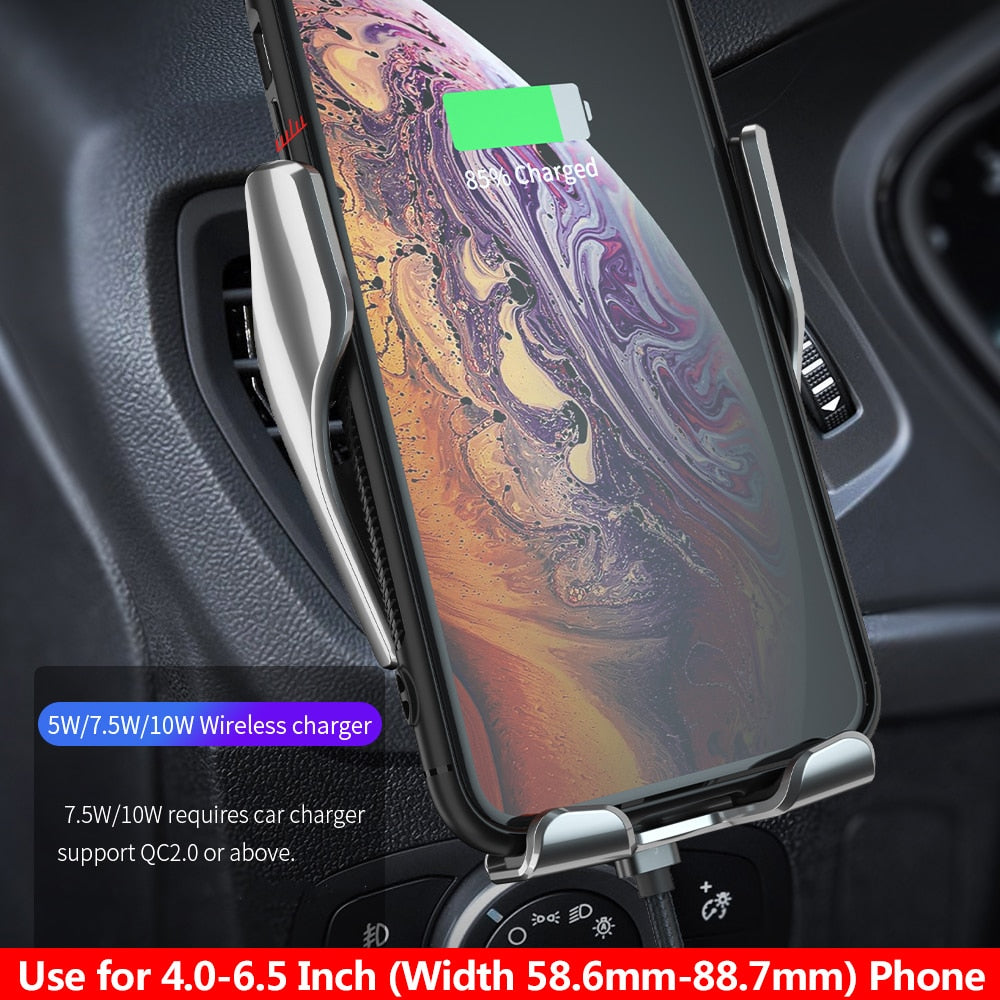 10W Automatic Clamping Qi Wireless Car Charger Mount For IPhone 13 12 11 XS XR 8 Fast Charging Phone Holder for Samsung S21 S20 - Executive-Skincare