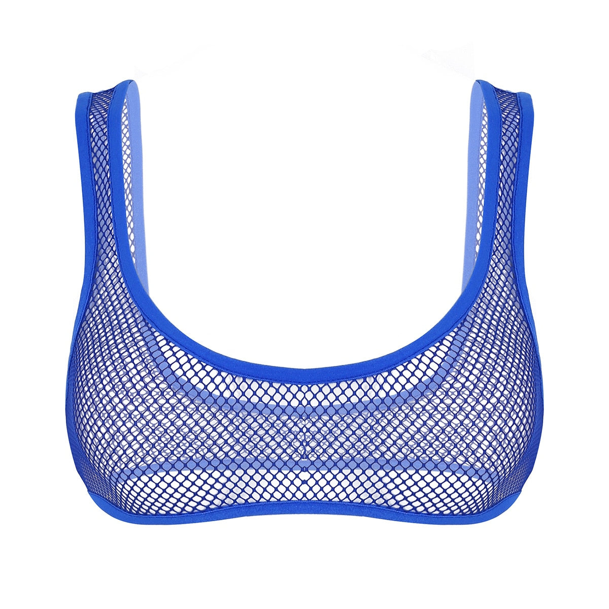 Women Sexy See Through Fishnet Hollow Out Summer Fashion Deep U-neckline Tank Tops Bustier Bra Crop Top Strappy Bralette Vest - Executive-Skincare