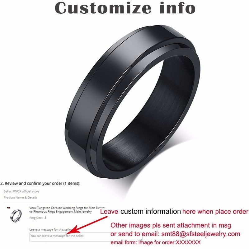 Vnox Personalized Spinner Ring for Men Women 6mm Stainless Steel Rotatable Wedding Band Custom Name Date Initial Male Tail Ring - Executive-Skincare