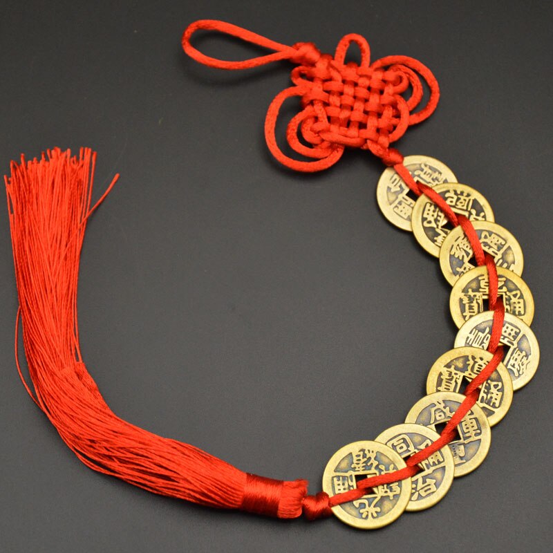 Chinese manual Knot Fengshui Lucky Charms Ancient I CHING Copper Coins Mascot Prosperity Protection Good Fortune Home Car Decor - Executive-Skincare