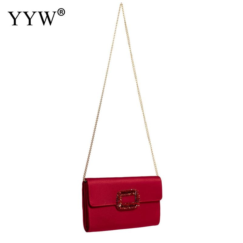 Satin Polyester Evening Clutches And Purse Women Vintage High Quality Rhinestone Box Bag Clutch With Chain Party Shoulder Bags - Executive-Skincare