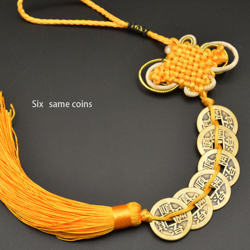 Chinese manual Knot Fengshui Lucky Charms Ancient I CHING Copper Coins Mascot Prosperity Protection Good Fortune Home Car Decor - Executive-Skincare