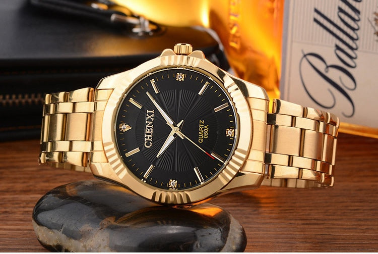 CHENXI Brand Classic Delicate Rhinestone Couple Lover Watches Fashion Luxury Gold Stainless Steel Men&amp;Women Watch Orologi Coppia - Executive-Skincare