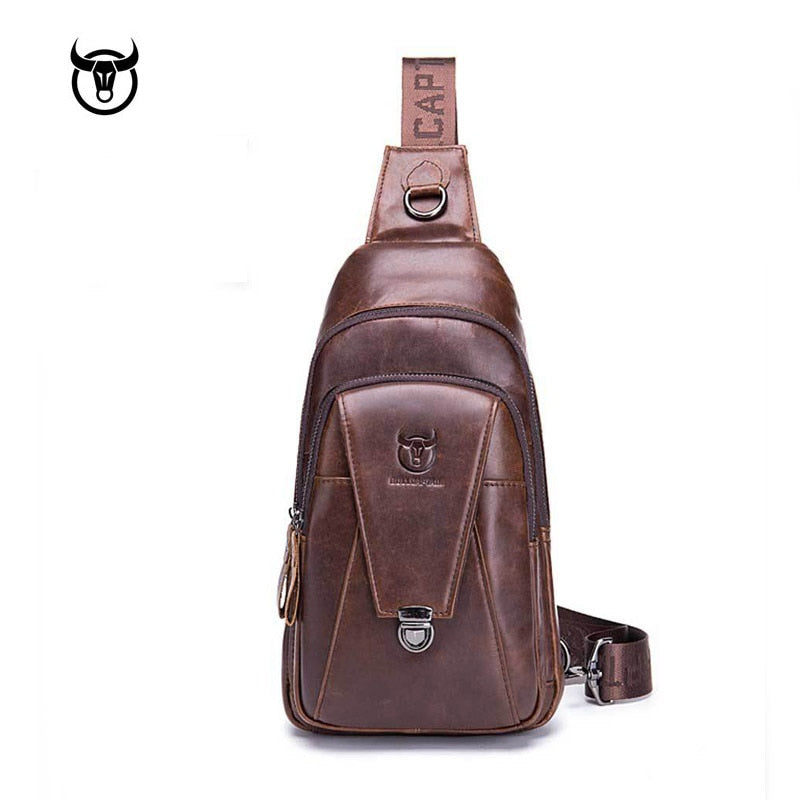 High Quality Men Genuine Leather Chest Bag Cowhide Vintage Chest Back Pack Travel Fashion Cross Body Messenger Shoulder Bag - Executive-Skincare