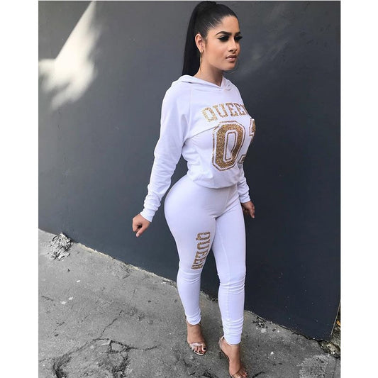 Women&#39;s Letter Printed 2 Pieces Outfits T-Shirt Tops and Bodycon Long Pants Set Sweatshirt Full Sleeve Long Jumpsuit s-xl - Executive Quality Store