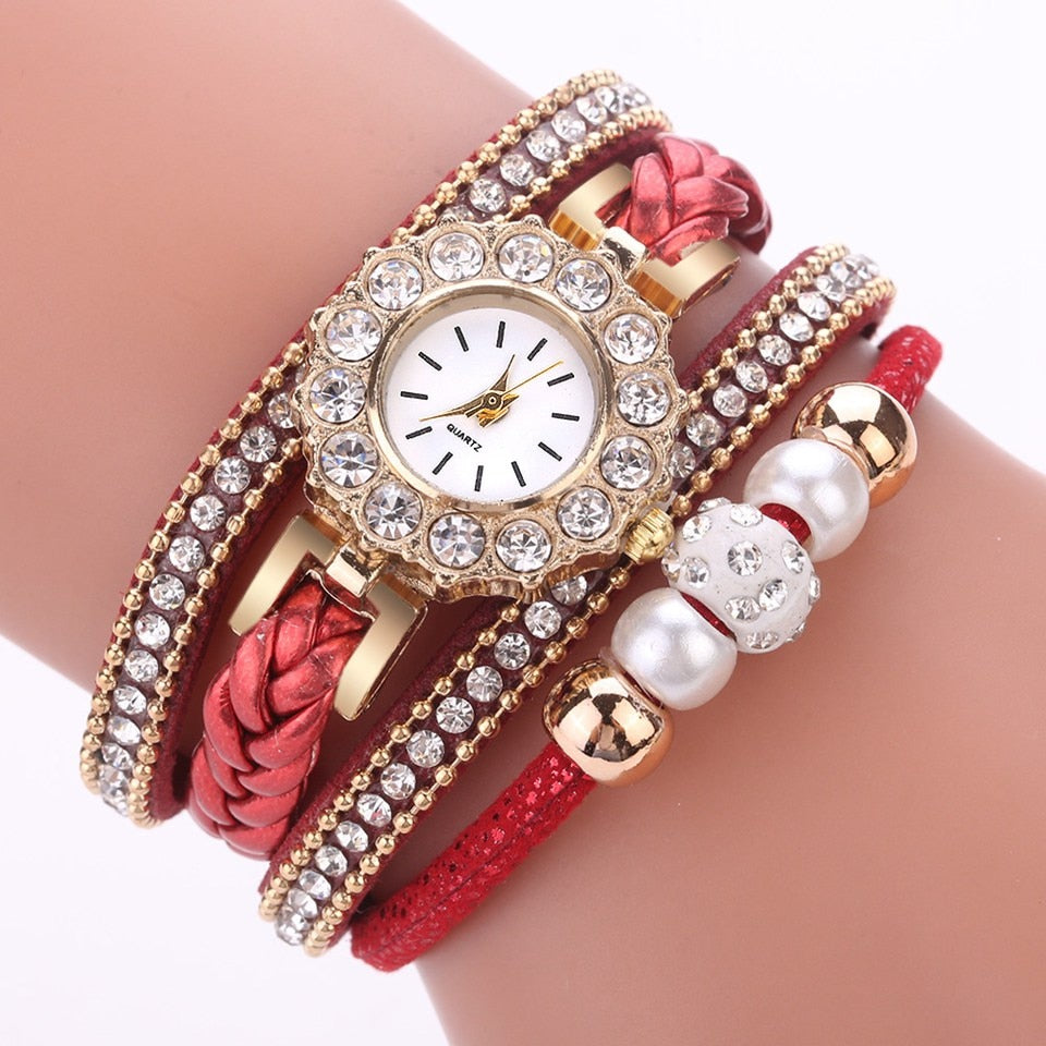 Luxury Gold Leather Watches For Women Pearls Dress Creative Watches Casual Women Bracelet Wristwatch Clock Gift Relogio Feminino - Executive-Skincare