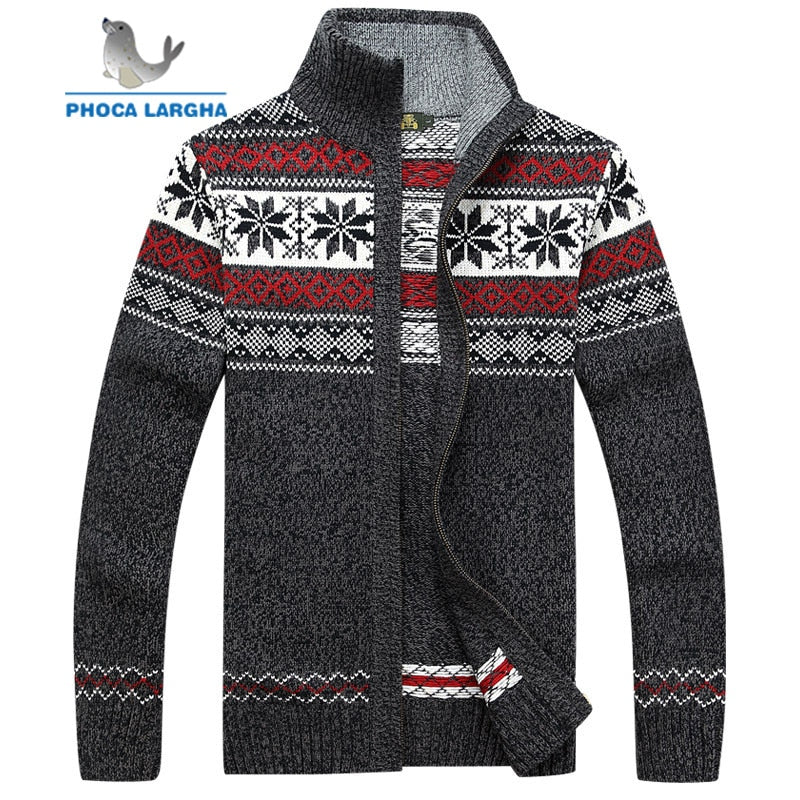 Men Velvet Sweatercoat Winter pattern style Wool Cardigan Male Casual Thicken Warm fleece Christmas Sweater for Man Hombre - Executive-Skincare