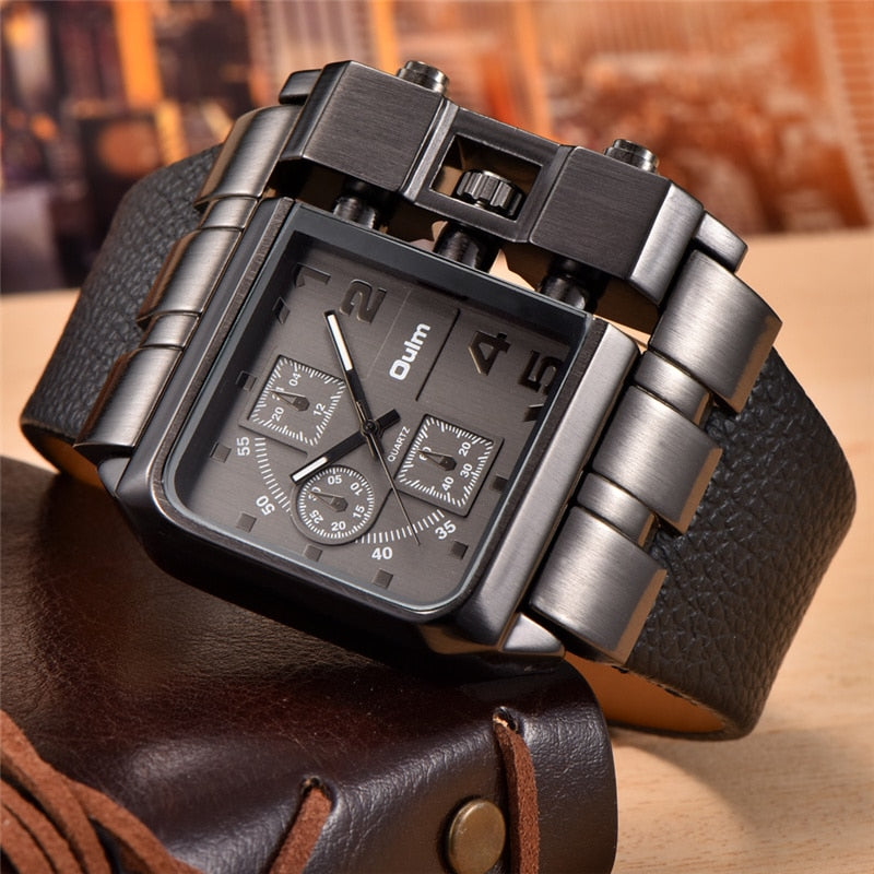 Oulm 3364 Casual Wristwatch Square Dial Wide Strap Men&#39;s Quartz Watch Luxury Brand Male Clock Super Big Men Watches montre homme - Executive-Skincare