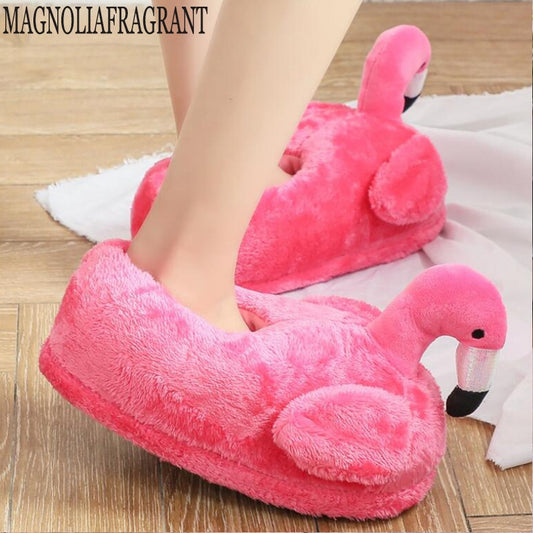 Winter lovely Home Slippers Chausson Shoes Women Flamingo slippers pantuflas unicornio pantoufle femme Warm Cotton Shoes hy24 - Executive-Skincare