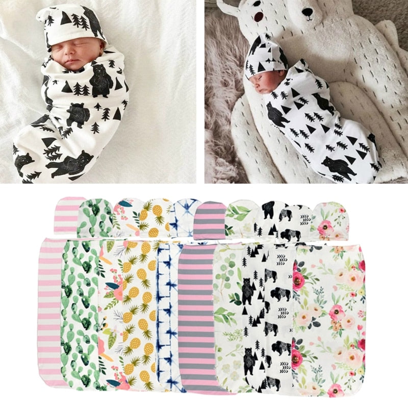 Baby Swaddle Blanket +Cap Newborn Cocoon Wrap Cotton Sack Bedding Swaddling Bag - Executive-Skincare