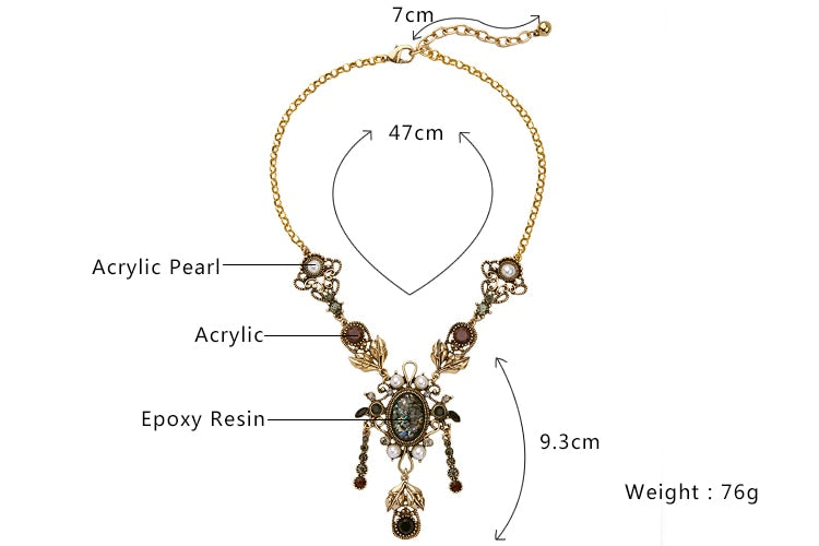 Euro-American Style Women Statement Long Necklace Sweater chain Long Chain Vintage Big Resin Gem Charm Handmade Accessories - Executive-Skincare