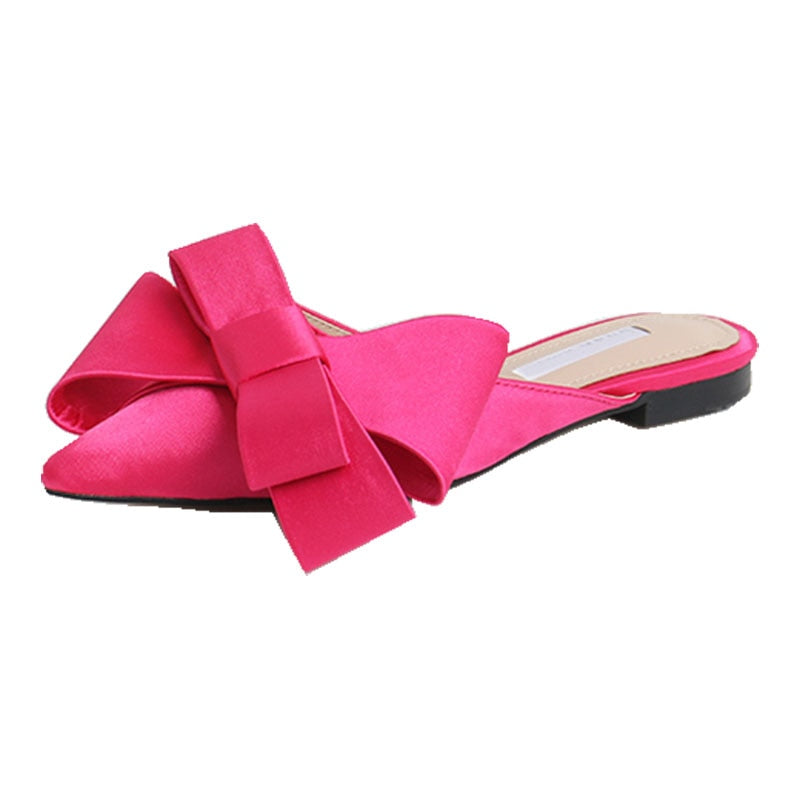 2018 spring and summer women&#39;s shoes Korean silk satin Pointed bow tie slippers Baotou flat heel sets semi slippers - Executive-Skincare