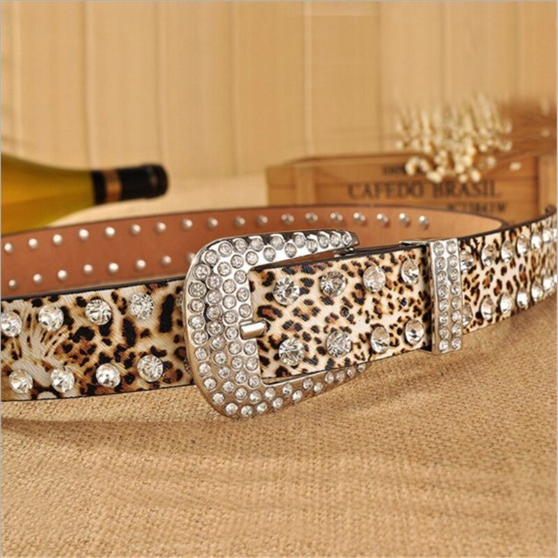 SupSindy women belt pin buckle luxury Rhinestones leopard print PU leather belts for women best quality Female strap for jeans - Executive-Skincare