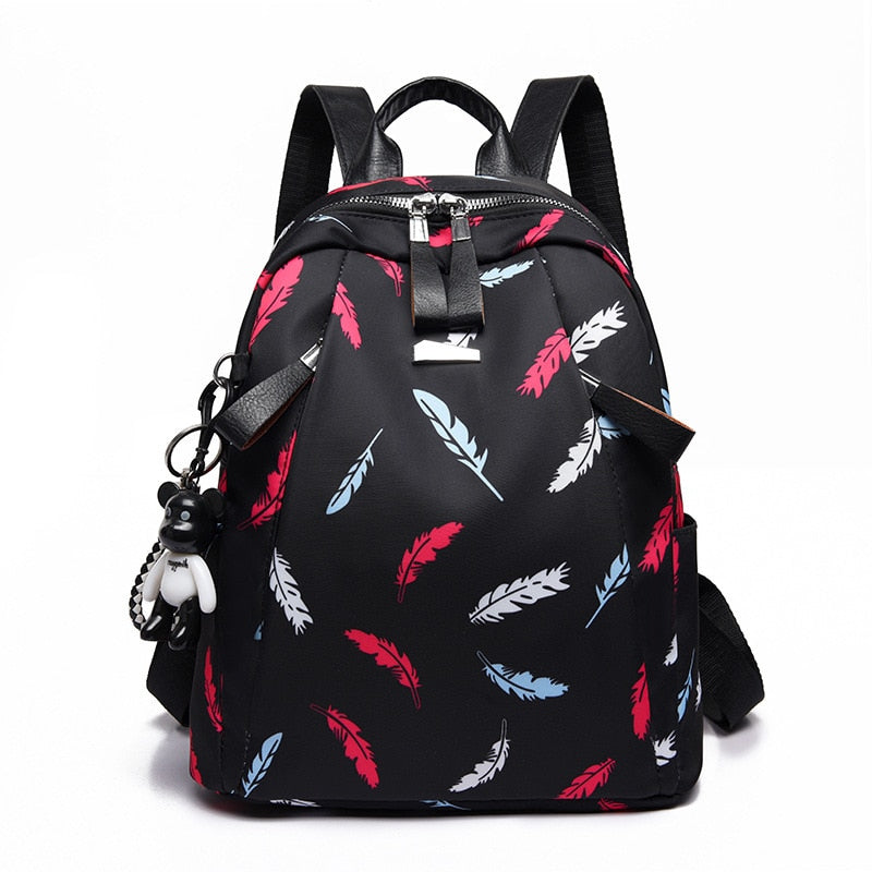 Anti-thief Feather Print Backpack Female Oxford Cloth Waterproof Travel Casual Schoolbag  Brand Ladies Large Capacity Backpack - Executive-Skincare