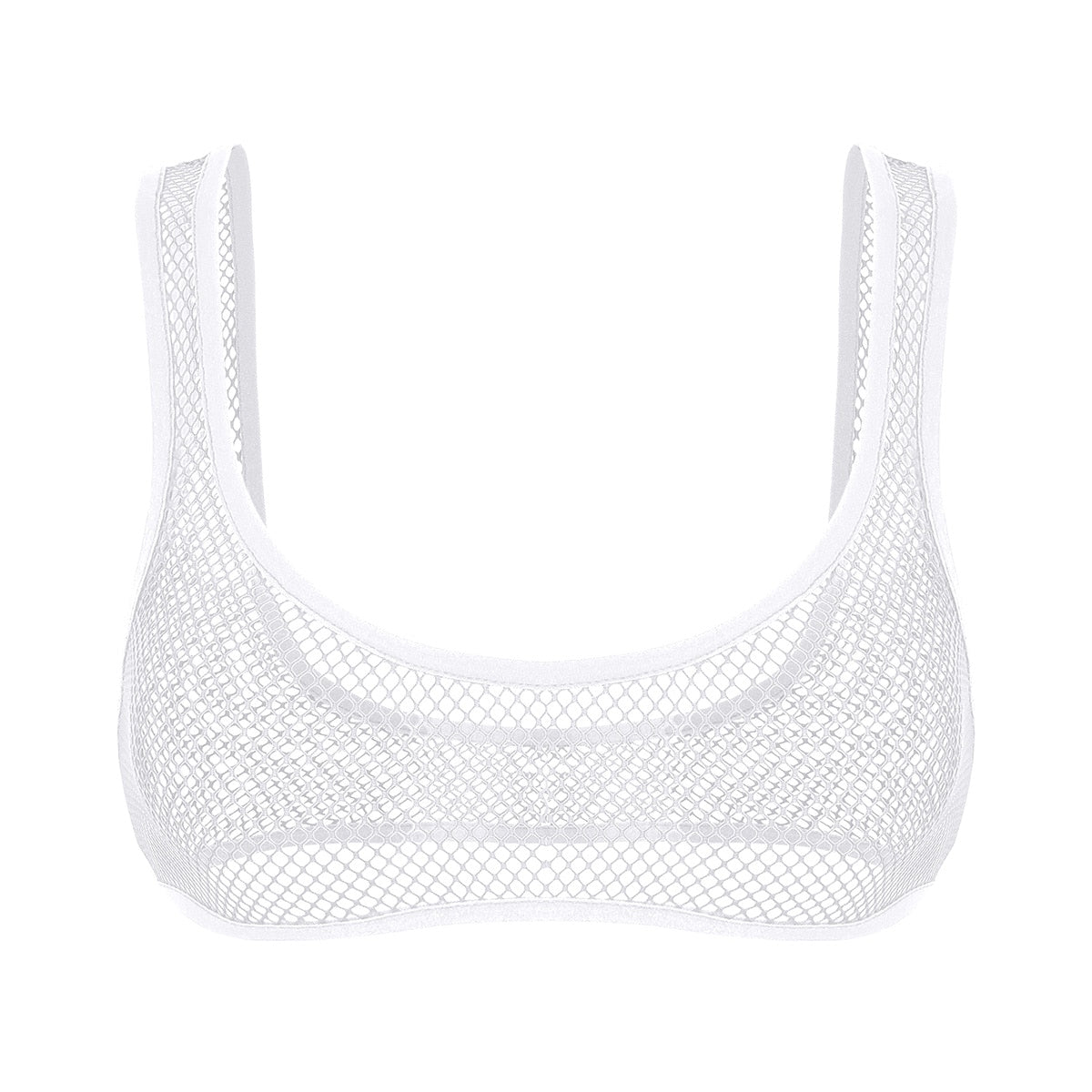 Women Sexy See Through Fishnet Hollow Out Summer Fashion Deep U-neckline Tank Tops Bustier Bra Crop Top Strappy Bralette Vest - Executive-Skincare