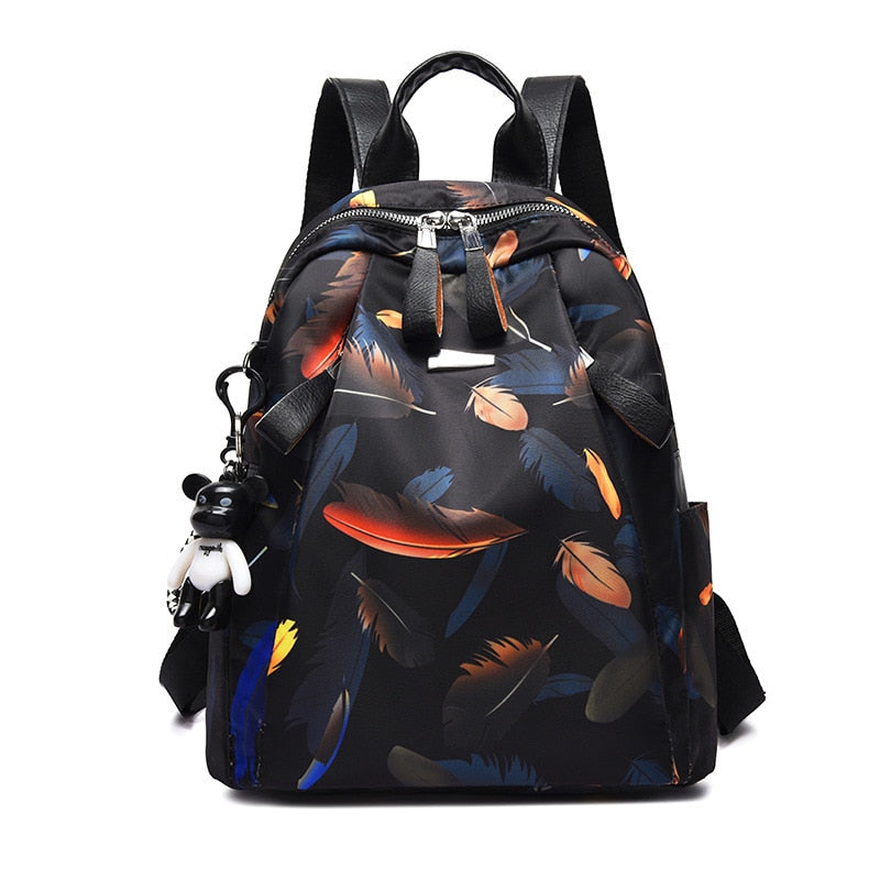 Anti-thief Feather Print Backpack Female Oxford Cloth Waterproof Travel Casual Schoolbag  Brand Ladies Large Capacity Backpack - Executive-Skincare