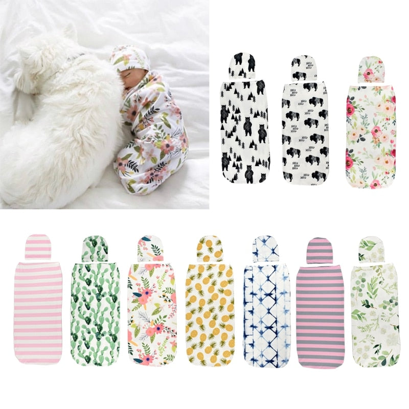 Baby Swaddle Blanket +Cap Newborn Cocoon Wrap Cotton Sack Bedding Swaddling Bag - Executive-Skincare