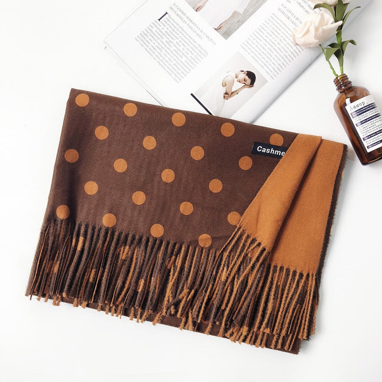 200*70cm Fashion Autumn Winter Warm Cashmere Scarf Dot Pattern Long Tassels Women Thicken Wrap Shawl Lady muffler Wool Pashmina - Executive-Skincare