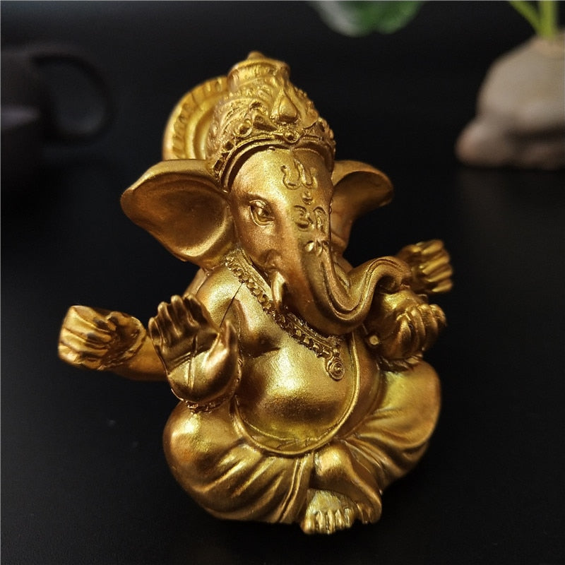 Gold Lord Ganesha Buddha Statue Elephant God Sculptures Ganesh Figurines Man-made Stone Home Garden Buddha Decoration Statues - Executive-Skincare