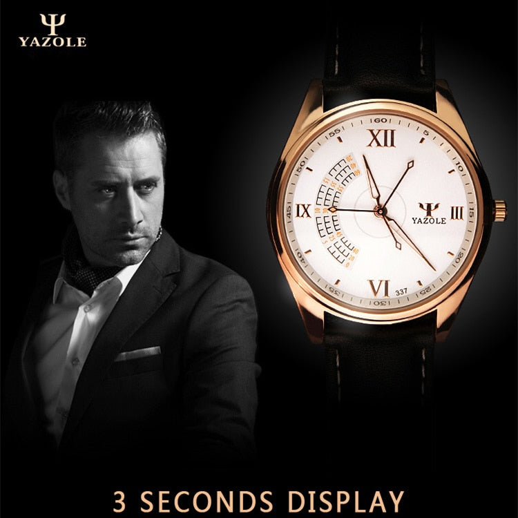 YAZOLE Men&#39;s Fashion Sport Stainless Steel Case Leather Band Quartz Analog Wrist Watch mens watches top brand luxury Wristwatch - Executive-Skincare