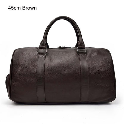 Luxury Genuine Leather Men Women Travel Bag Cow Leather Carry On Luggage Bag Travel Shoulder Bag Male Female Weekend Duffle Bag - Executive-Skincare