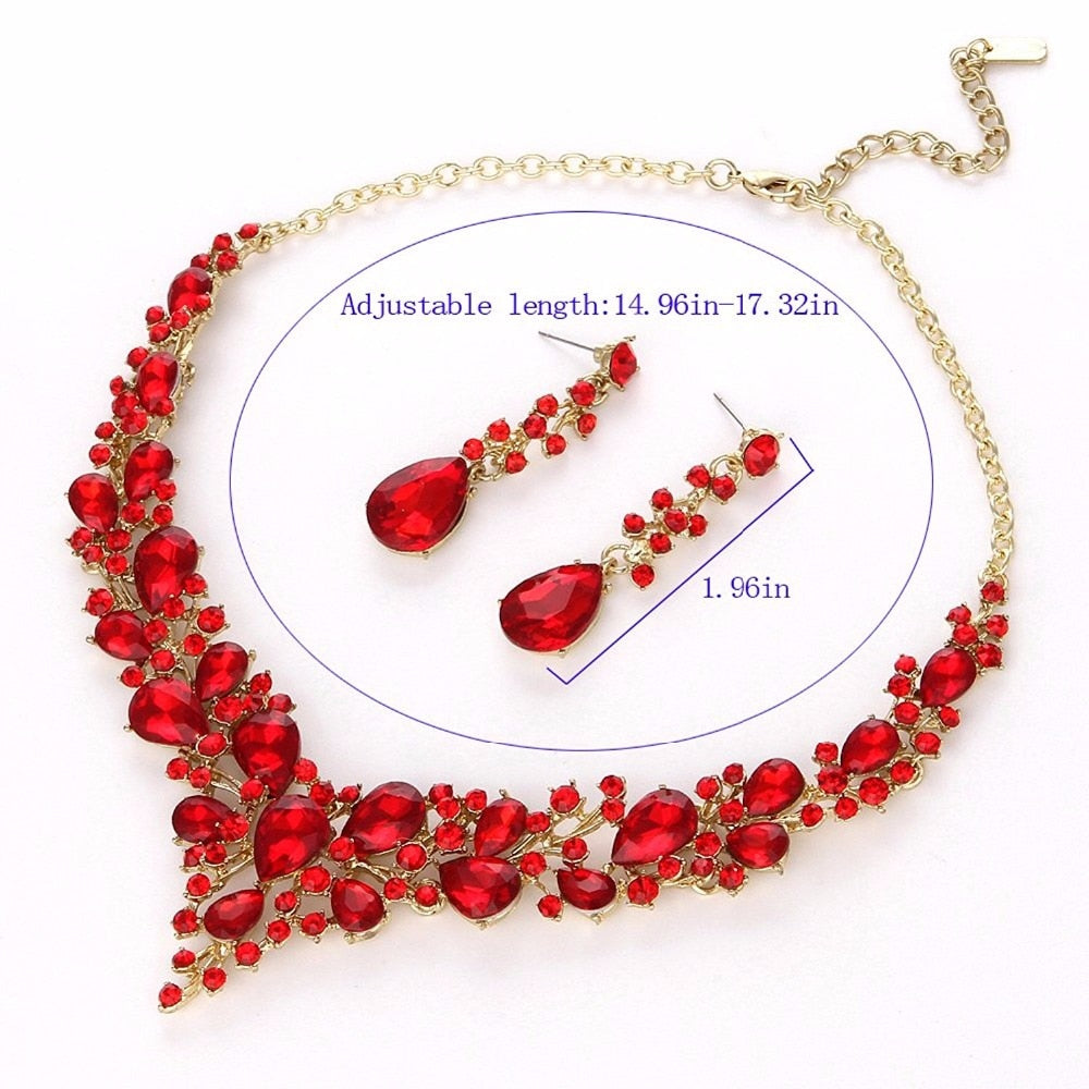 Delicate Women Austrian Crystal Jewelry Sets 16 Colors For Bridal Wedding Necklace And Earrings Sets Lady Party Fashion Jewelry - Executive-Skincare