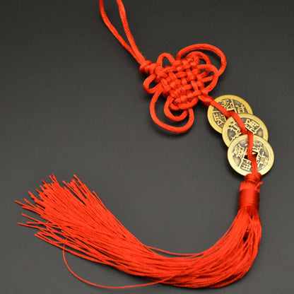 Chinese manual Knot Fengshui Lucky Charms Ancient I CHING Copper Coins Mascot Prosperity Protection Good Fortune Home Car Decor - Executive-Skincare