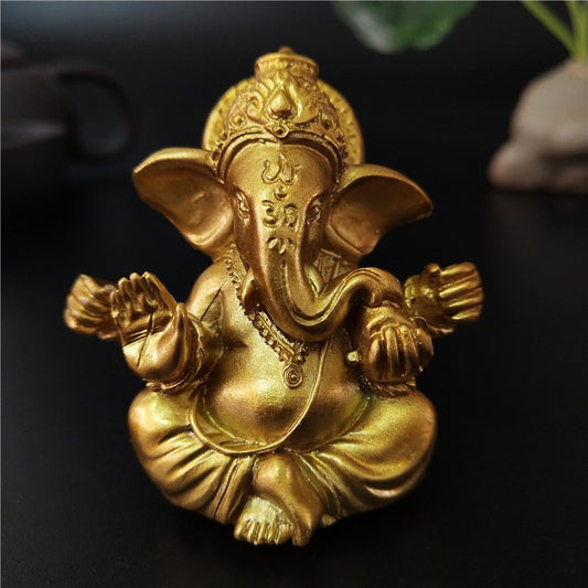 Gold Lord Ganesha Buddha Statue Elephant God Sculptures Ganesh Figurines Man-made Stone Home Garden Buddha Decoration Statues - Executive-Skincare