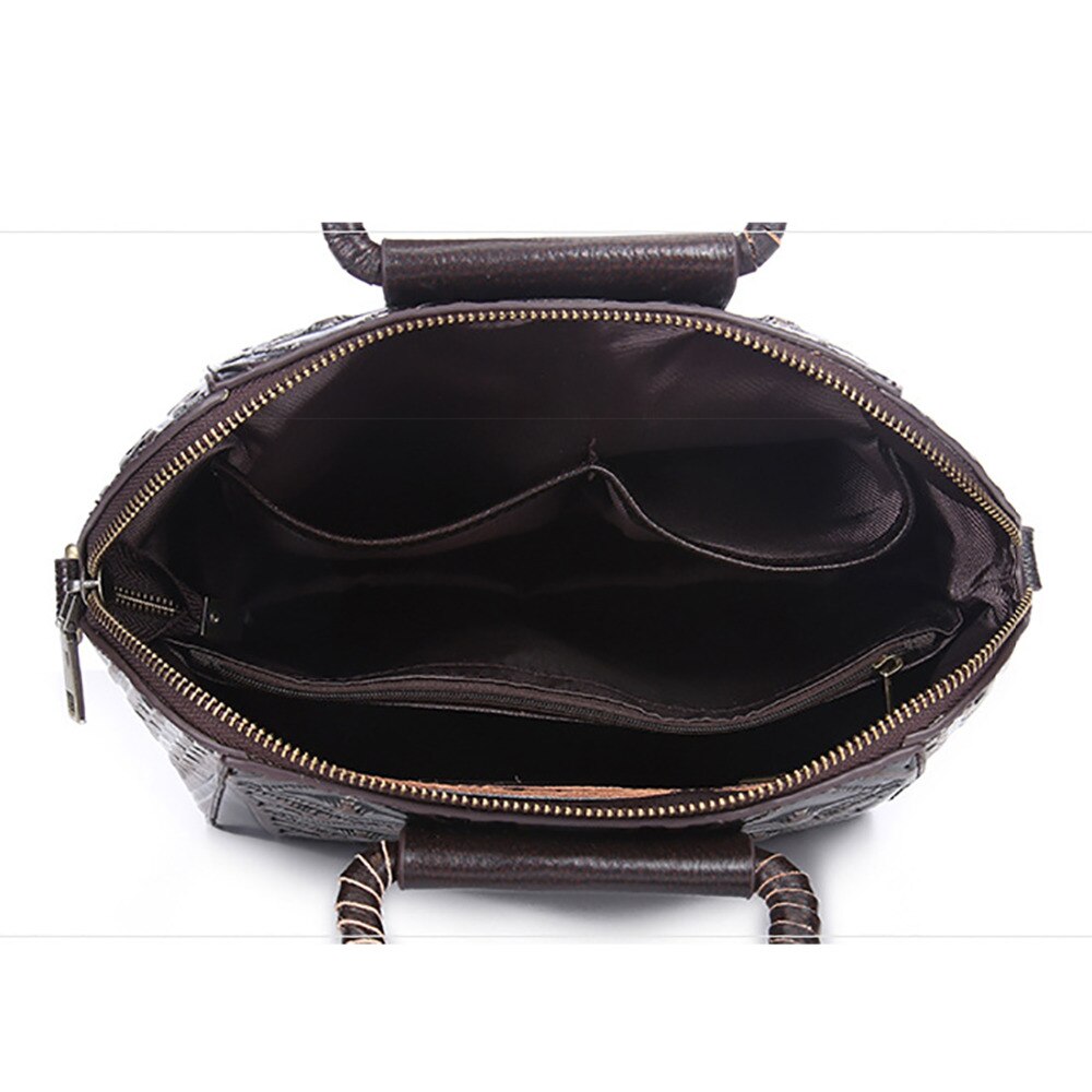 High Quality Women Genuine Leather Tote Crossbody Handbag Retro Embossed Leisure Female Natural Skin Top Handle Shoulder Bags - Executive-Skincare