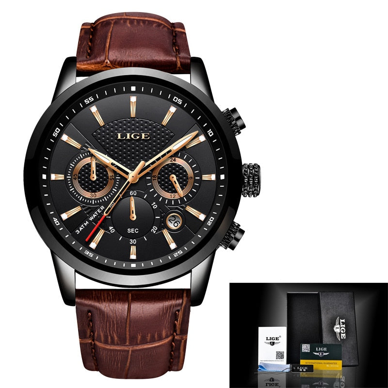 LIGE Men Watches 2022 New Fashion Leather Waterproof Luminous Top Brand Luxury Mens Quartz Wristwatch Men Relogio Masculino+box - Executive-Skincare