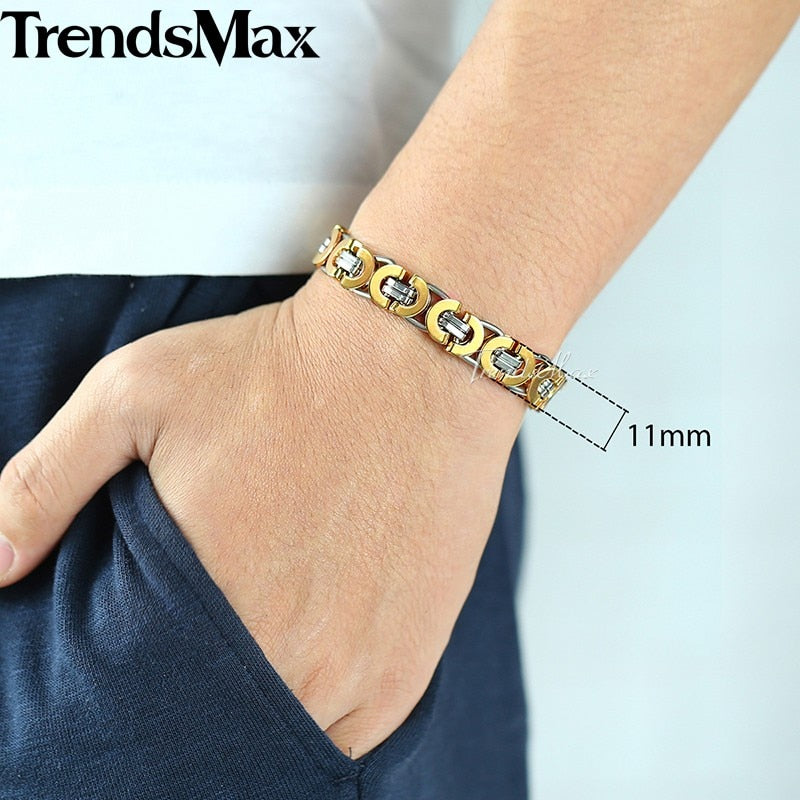 7/9/11mm Men's Bracelet Stainless Steel Byzantine Link Chain Gold Color Black Bracelets Male Jewelry 7-11" KBB1 - Executive-Skincare