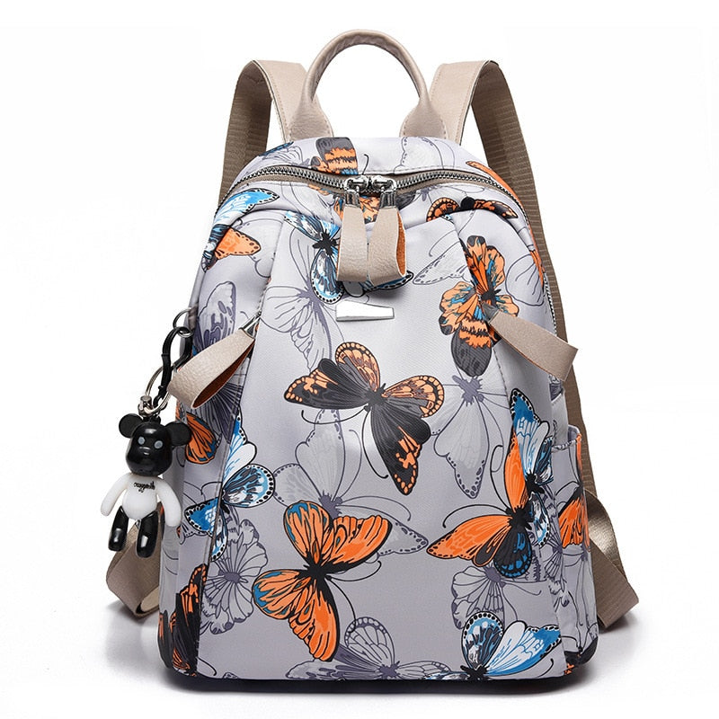 Anti-thief Feather Print Backpack Female Oxford Cloth Waterproof Travel Casual Schoolbag  Brand Ladies Large Capacity Backpack - Executive-Skincare