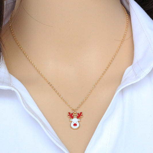 Cartoon Elk Pendant Necklace For Women Short Chain Design Christmas Collar Patry Neck Accessories Christmas Gifts - Executive-Skincare