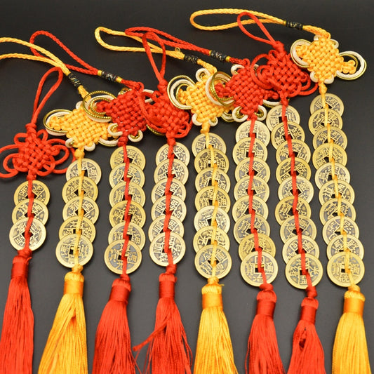 Chinese manual Knot Fengshui Lucky Charms Ancient I CHING Copper Coins Mascot Prosperity Protection Good Fortune Home Car Decor - Executive-Skincare