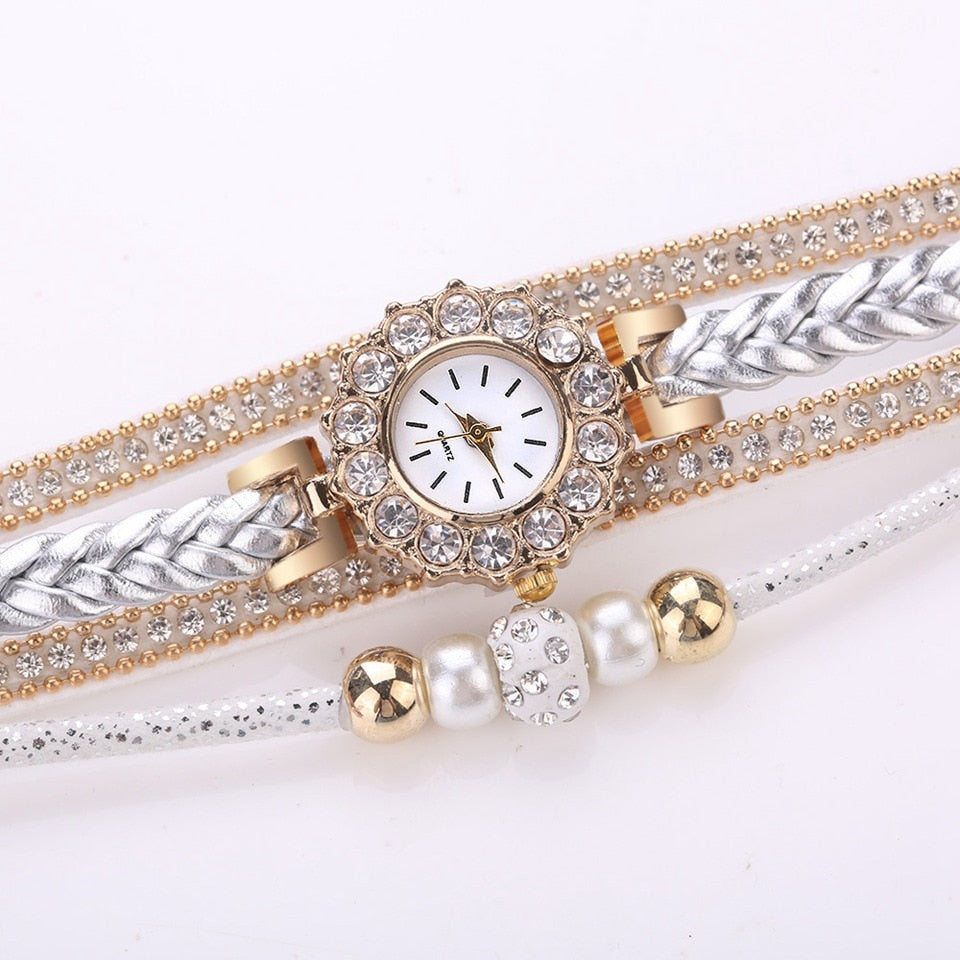 Luxury Gold Leather Watches For Women Pearls Dress Creative Watches Casual Women Bracelet Wristwatch Clock Gift Relogio Feminino - Executive-Skincare