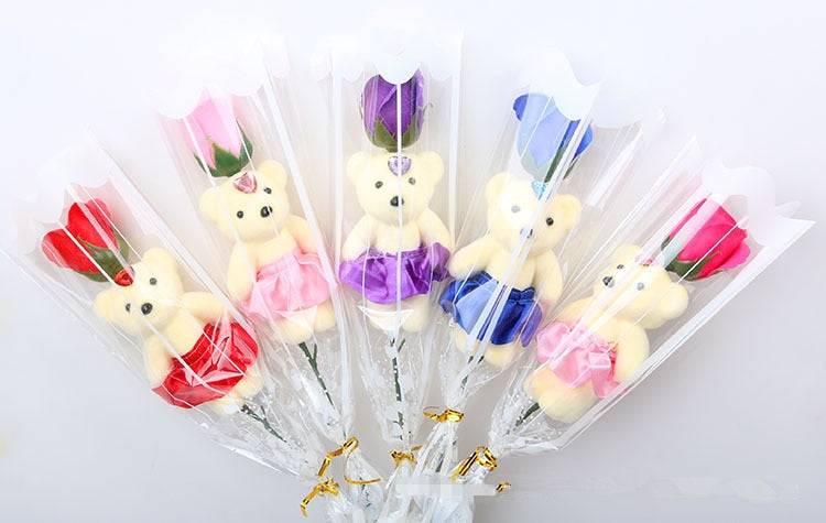 New ! 5/10pcs Plush Animal Toys Doll Teddy Bear with Soap Flower Gift Box Valentine Mother&#39;s Day Gift Wedding Decoration Gifts - Executive-Skincare