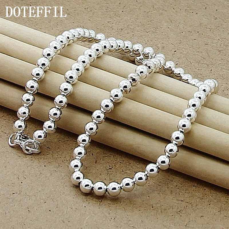 DOTEFFIL 925 Sterling Silver 6mm Smooth Beads Ball Chain Necklace For Women Trendy Wedding Engagement Jewelry Free Shipping - Executive-Skincare