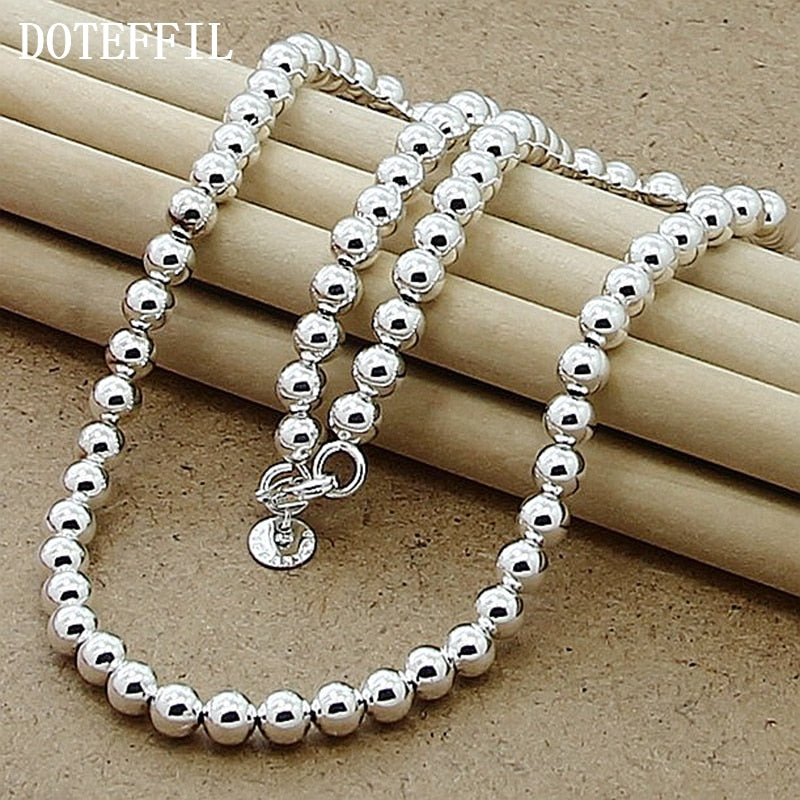 DOTEFFIL 925 Sterling Silver 6mm Smooth Beads Ball Chain Necklace For Women Trendy Wedding Engagement Jewelry Free Shipping - Executive-Skincare