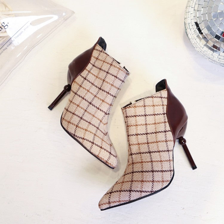 Winter Tweed Plaid Checked High Heels Elegant Woman Pumps Fashion - Executive-Skincare