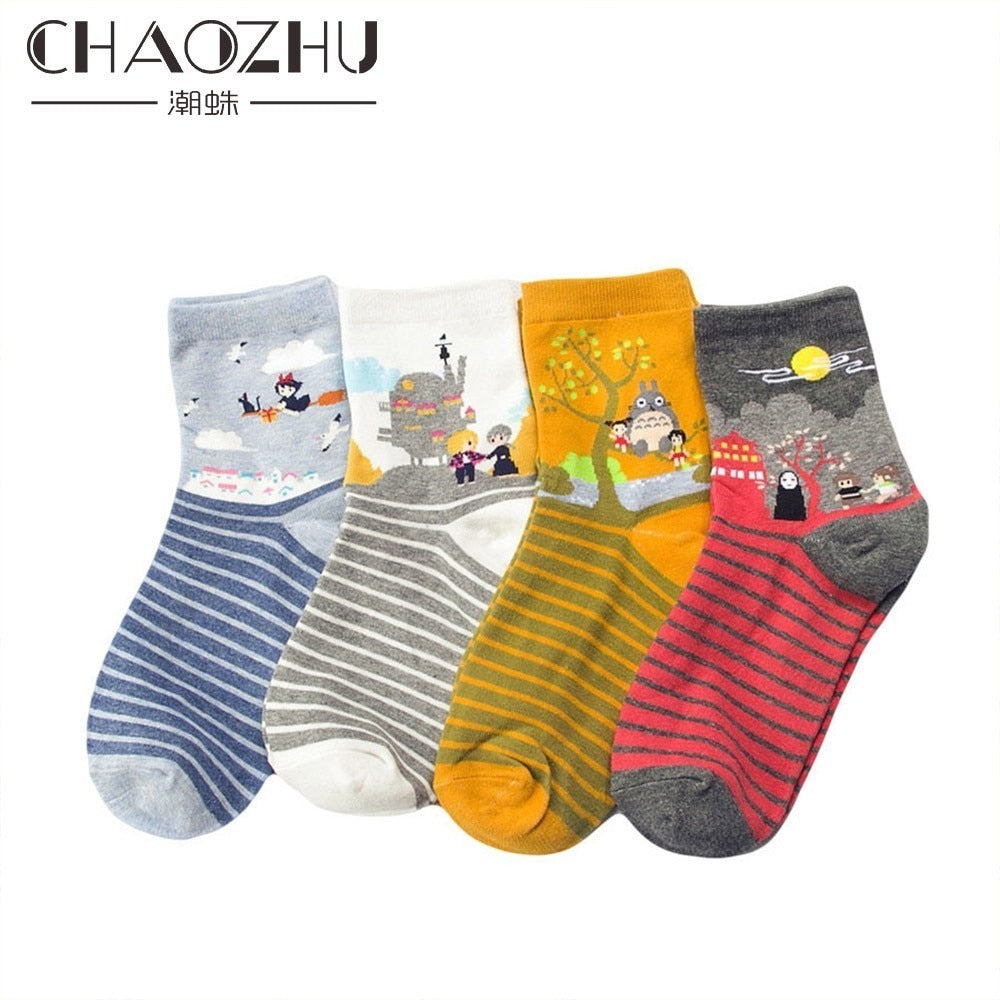 CHAOZHU japanese classic Hayao Miyazaki comic xmas gift birthday girls women cartoon socks My Neighbor Totoro/Spirited Away - Executive-Skincare