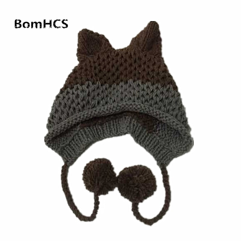 BomHCS Cute Fox Ears Beanie Winter Warm 100% Handmade Knit Hat - Executive-Skincare